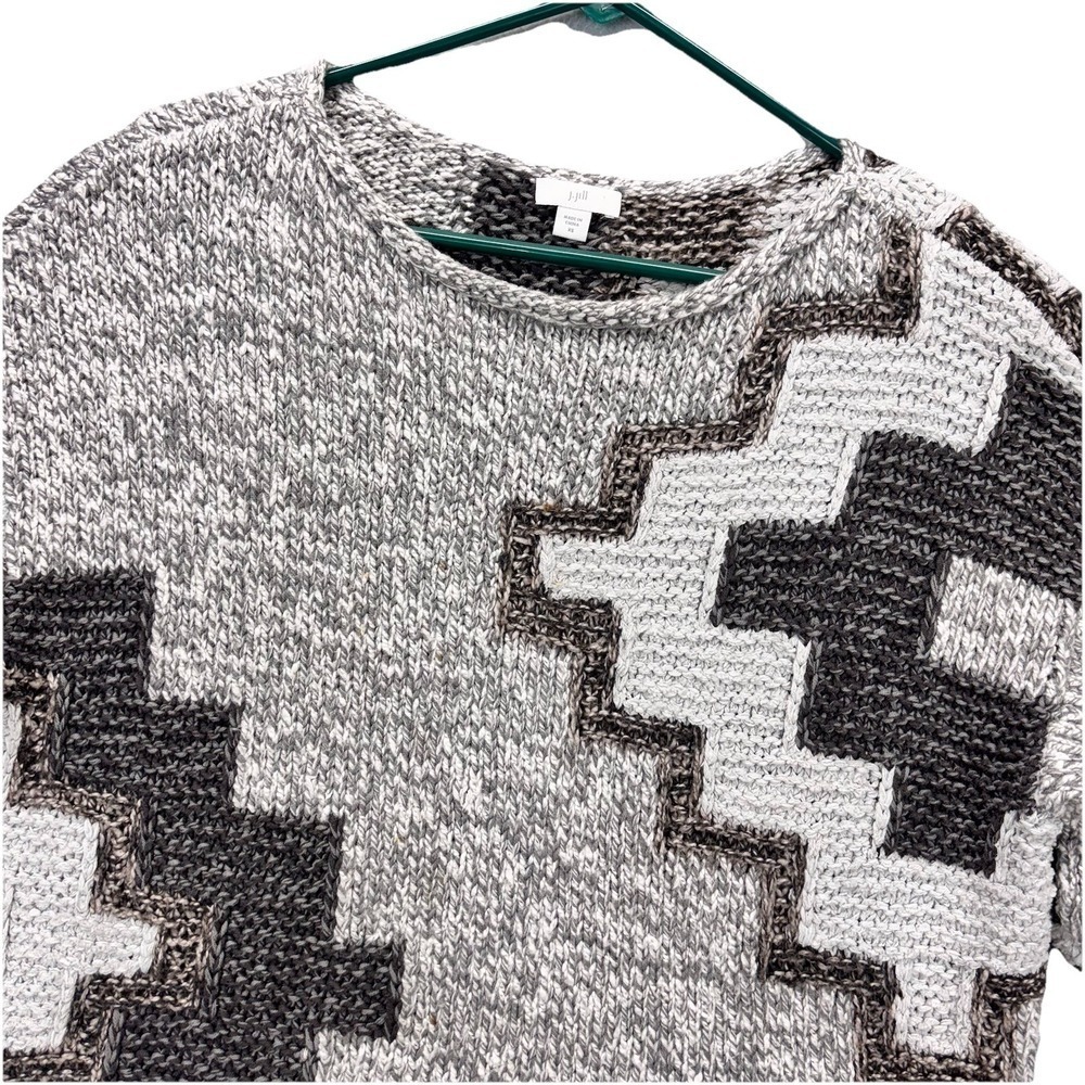 J Jill Women Sweater Womens XS Multicolor‎ Geometric Knit Oversized Preppy Boho